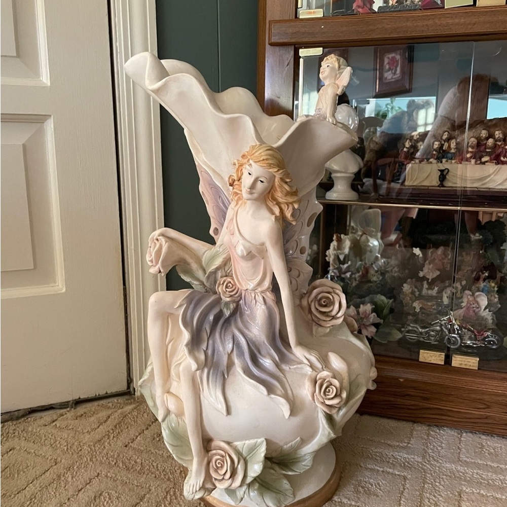 24” Rare Vintage Fairy Angel Floor Vase Stand